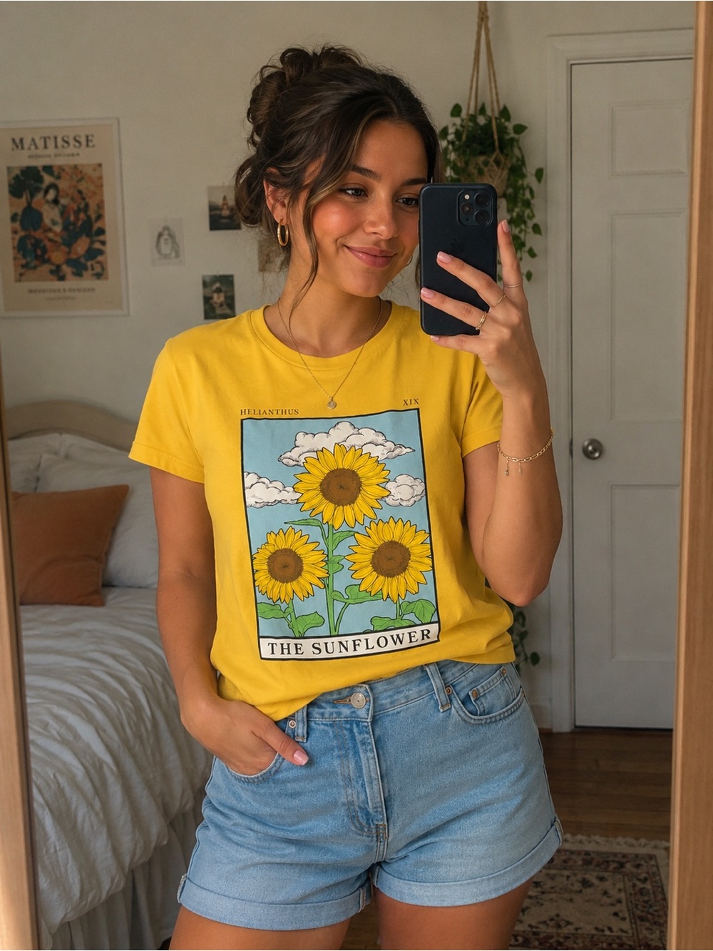 Warm Yellow Sunflower Tarot Style Graphic Short Sleeve Tee